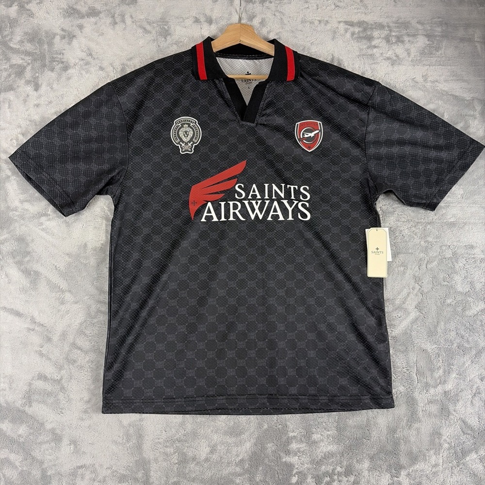 Saints Studio Airway Polo Soccer Style Jersey #5 Size Large Black Red NWT